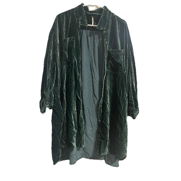 Free People Lux Velvet Shirtdress, Size L Collar with Buttons - Picture 2 of 8